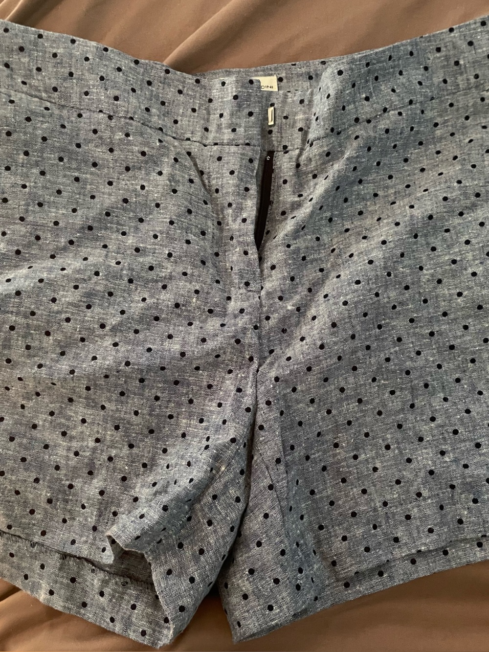 Adrienne Vittadini Navy Dot Linen-Blend Flat Front Shorts